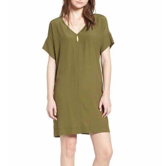 Madewell T Shirt Dress Womens M Medium Olive Green Novel Shift Drapey Side Vents - Picture 13 of 15